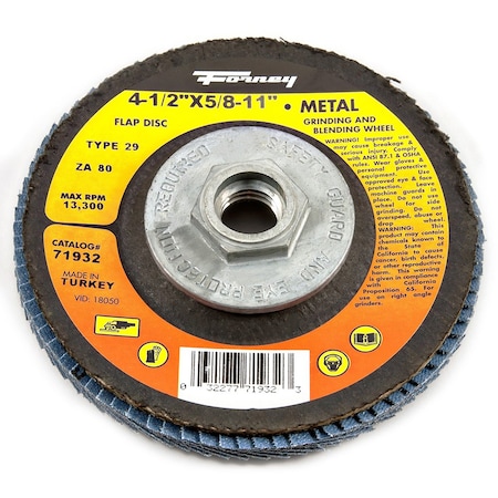 Forney Flap Disc, Type 29, 4-1/2 in x 5/8 in-11, ZA80 71932